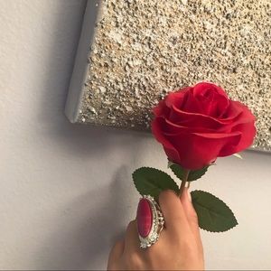 NEW ADJUSTABLE SILVER DARK PINK RING